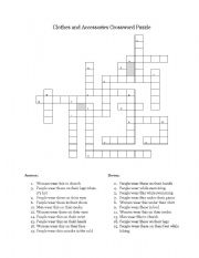 English Worksheet: Clothes and Accesories Crossword Puzzle