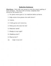 English worksheet: Reductions