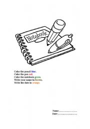 English Worksheet: COLOR THE SCHOOL SUPPLIES