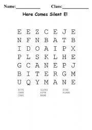 English Worksheet: Easy Wordsearch for Silent E Words