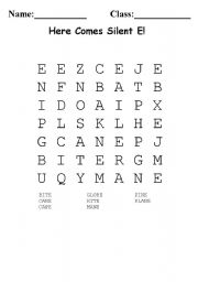 English worksheet: Easy Wordsearch for Silent E Words