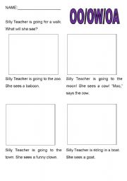 English Worksheet: Vowel Pair Story OO,OW,OA