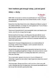 English Worksheet: research: New Mothers never Get Enough Sleep