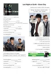 English Worksheet: Last Night on Earth - Green Day