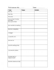 English worksheet: Ice breaker - Find someone who...