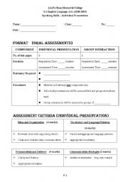 English Worksheet: Individual Presentations