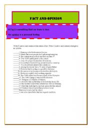 English Worksheet: FACT AND OPINION