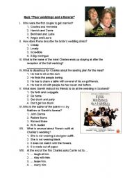 English Worksheet: Four weddings and a funeral- Film Quiz