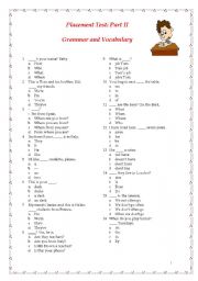 English Worksheet: Placement Test: Part II: Grammar and Vocabulary