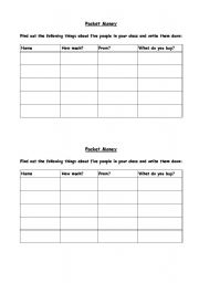 English worksheet: Pocket Money - Speaking Activity