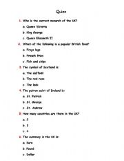 English Worksheet: UK Quiz