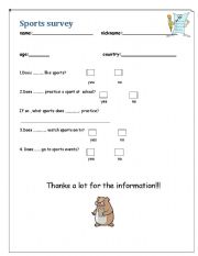 English worksheet: A Sport Survey!