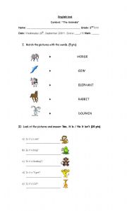 English worksheet: The animals