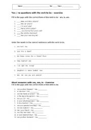 English Worksheet: Yes-No Question & Short Answers & Question Words with verb to be