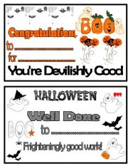 English Worksheet: Halloween congratulations certificates II