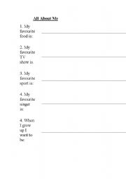 English Worksheet: All About Me