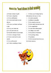 English Worksheet: HEART IDIOMS