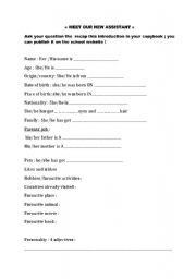 English worksheet: INTERVIEW OUR NEW ASSISTANT
