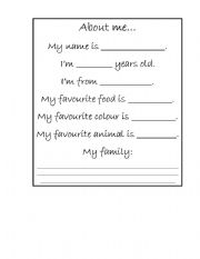 English worksheet: About Me...