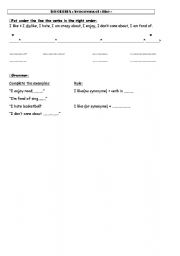 English Worksheet: hobbies like and synonyms