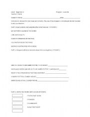 English worksheet: test for begginers