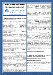 English Worksheet: WHAT DO YOU KNOW ABOUT WORLDWATCH INSTITUTE?