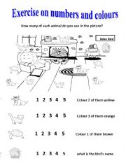 English Worksheet: Numbers & Colouring Worksheet