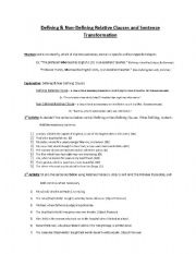 English Worksheet: Reduction of Relative Clauses