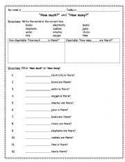 English Worksheet: How much/how many countable/noncountable