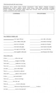 English Worksheet: Countable and uncountables with food