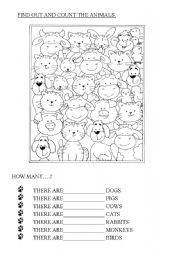 English Worksheet: How many animals?