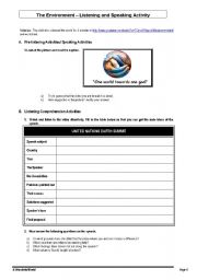 English Worksheet: The Environment - Listening and Speaking Activities