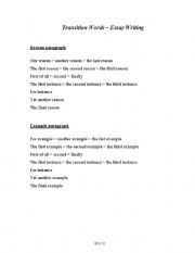 English Worksheet: transition Words