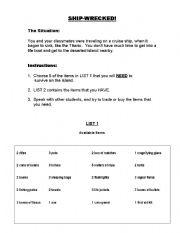 English Worksheet: ShipWrecked