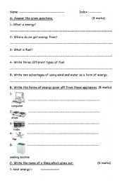 English worksheet: energy