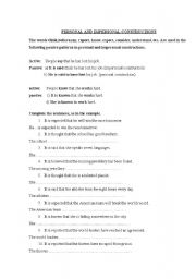English Worksheet: personal and impersonal constructions