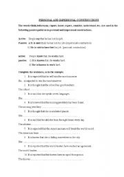 English worksheet: personal and impersonal constructions