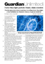 English Worksheet: Faster than light particles found, claim scientists