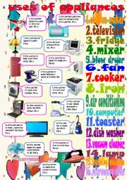 English Worksheet: uses of appliances