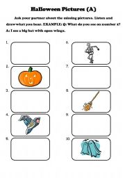 English worksheet: Jigsaw Speaking Activity: Halloween Pictures