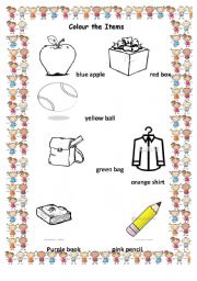 English worksheet: colours and objects