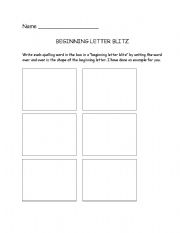 English worksheet: Beginning Letter Blitz