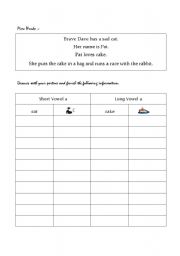 English worksheet: Phonics-long and short vowel 