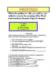 English Worksheet: Prefixes