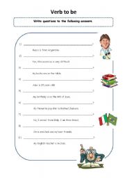 English Worksheet: To be questions