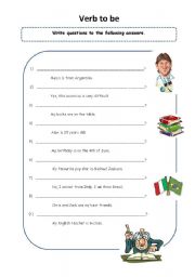 English worksheet: To be questions