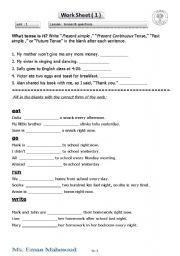 English Worksheet: tenses 