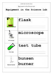 English worksheets: Equipment in the Science Lab part1