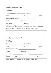 English worksheet: another brick in the wall 