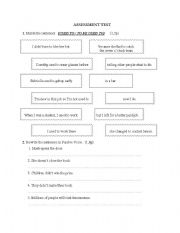 English Worksheet: assessment test